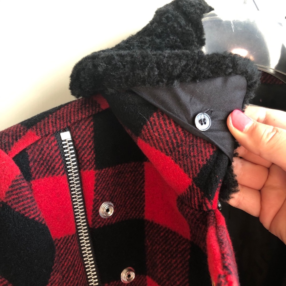 NWT Sandro Minds Shearling Red Plaid Moto Jacket - Picture 6 of 10